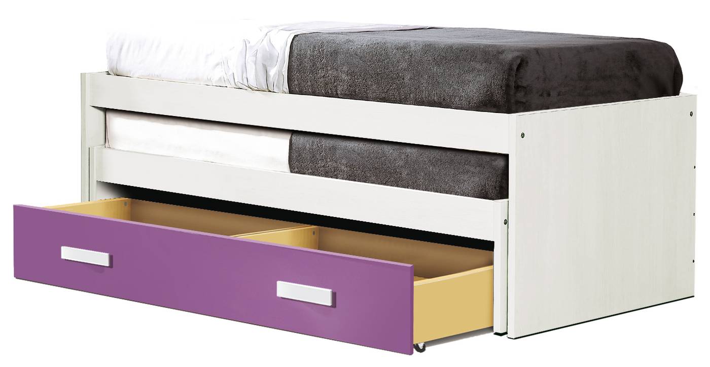 Cama compacta juvenil 2 camas vistas blanca o roble cambrian con contenedor varios colores a elegir